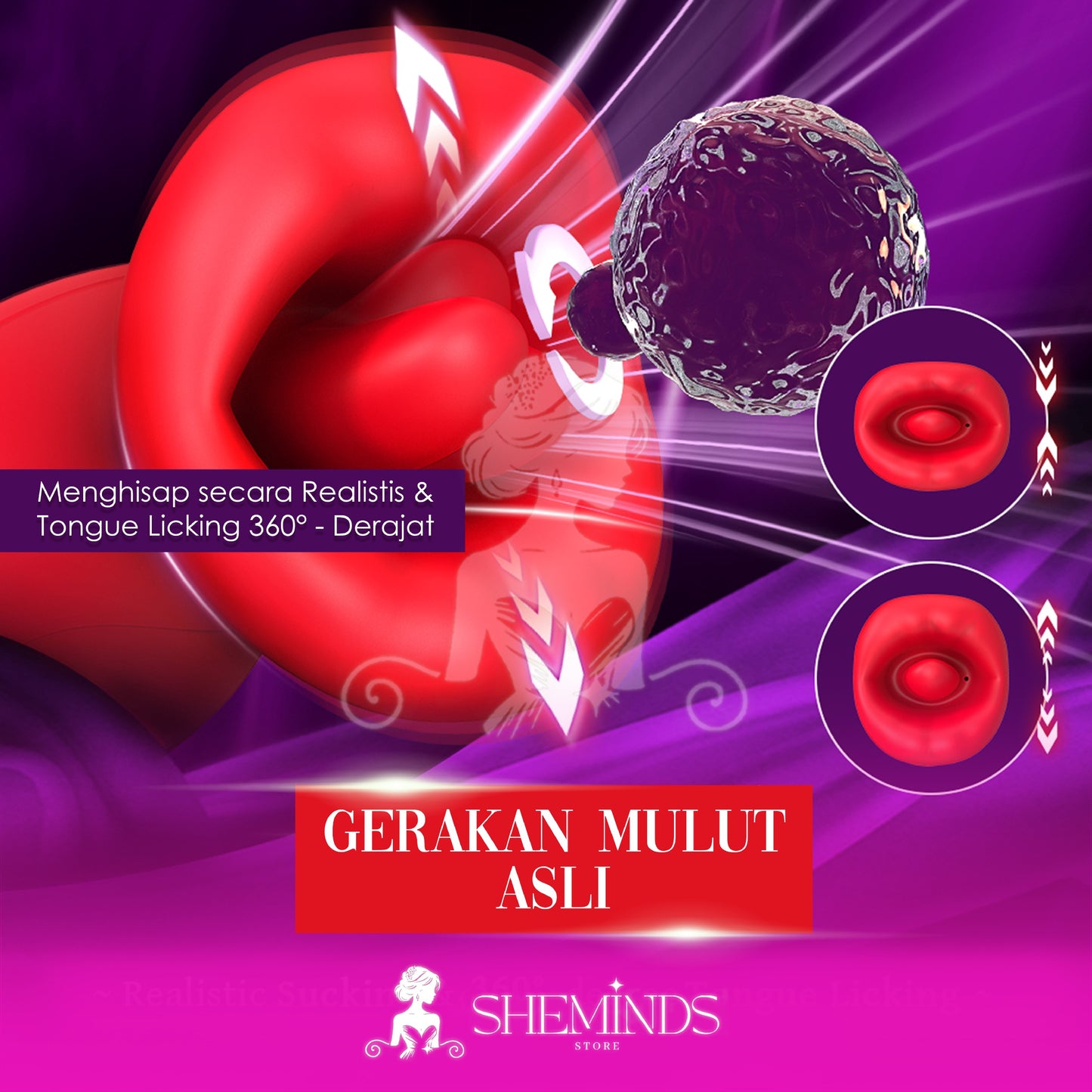 SHEMINDS Dual Pleasure Lick & Suction Stimulator – Alat Bantu Wanita 2-in-1 | Rechargeable | 10 Mode Lidah + 3 Mode Hisap