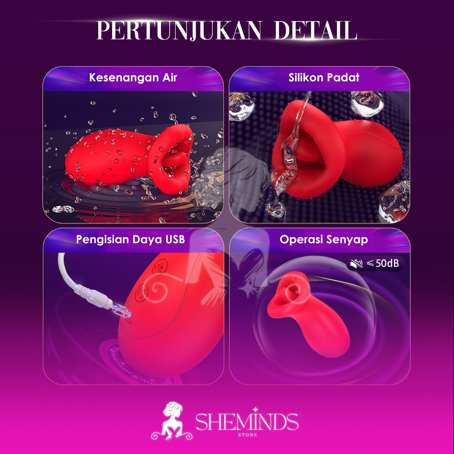 SHEMINDS Dual Pleasure Lick & Suction Stimulator – Alat Bantu Wanita 2-in-1 | Rechargeable | 10 Mode Lidah + 3 Mode Hisap