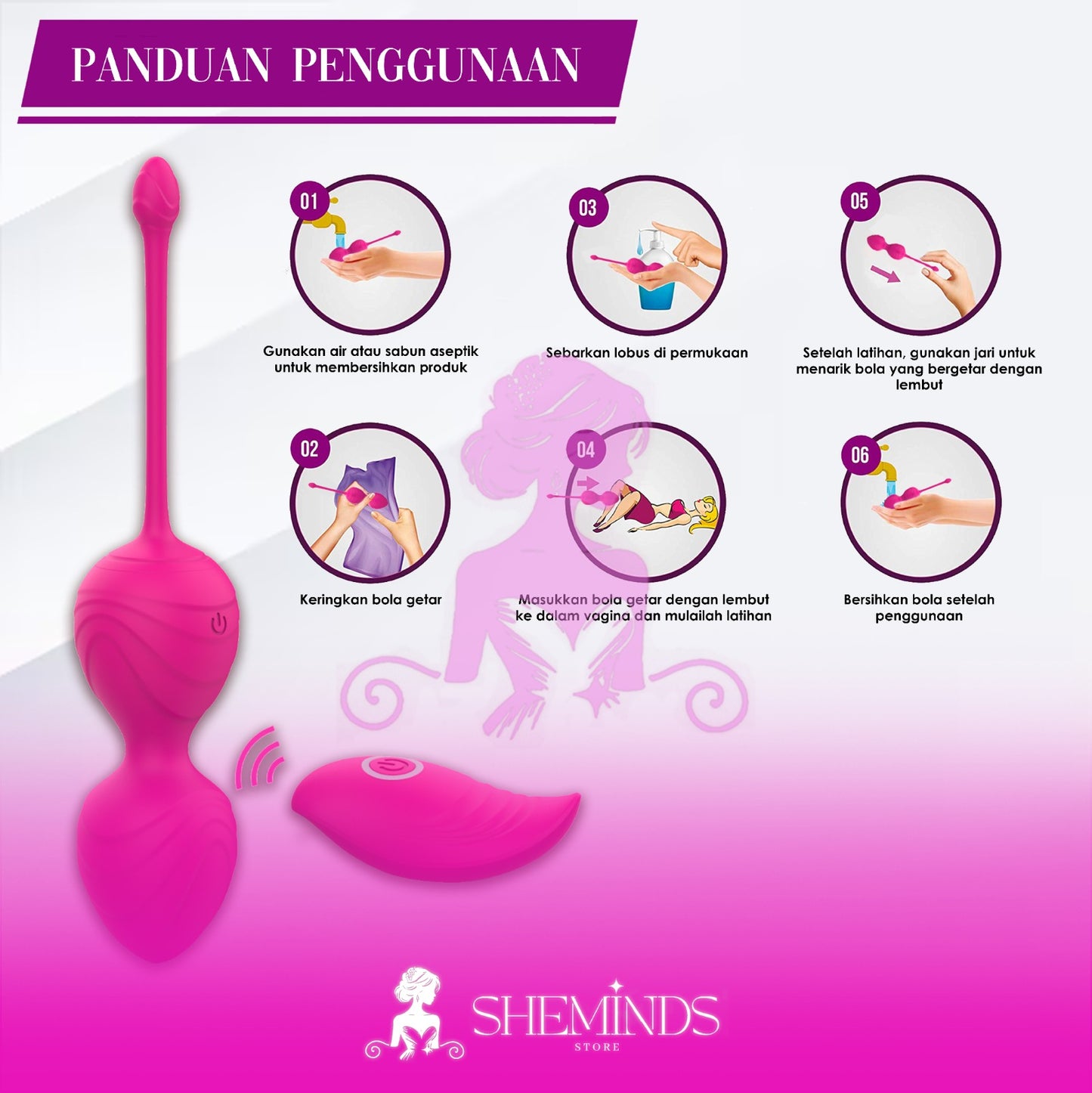 SHEMINDS Kegel Vibe Wireless | Remote Control Egg Vibrator | 10 Getaran | Alat Latih Otot Intim Wanita