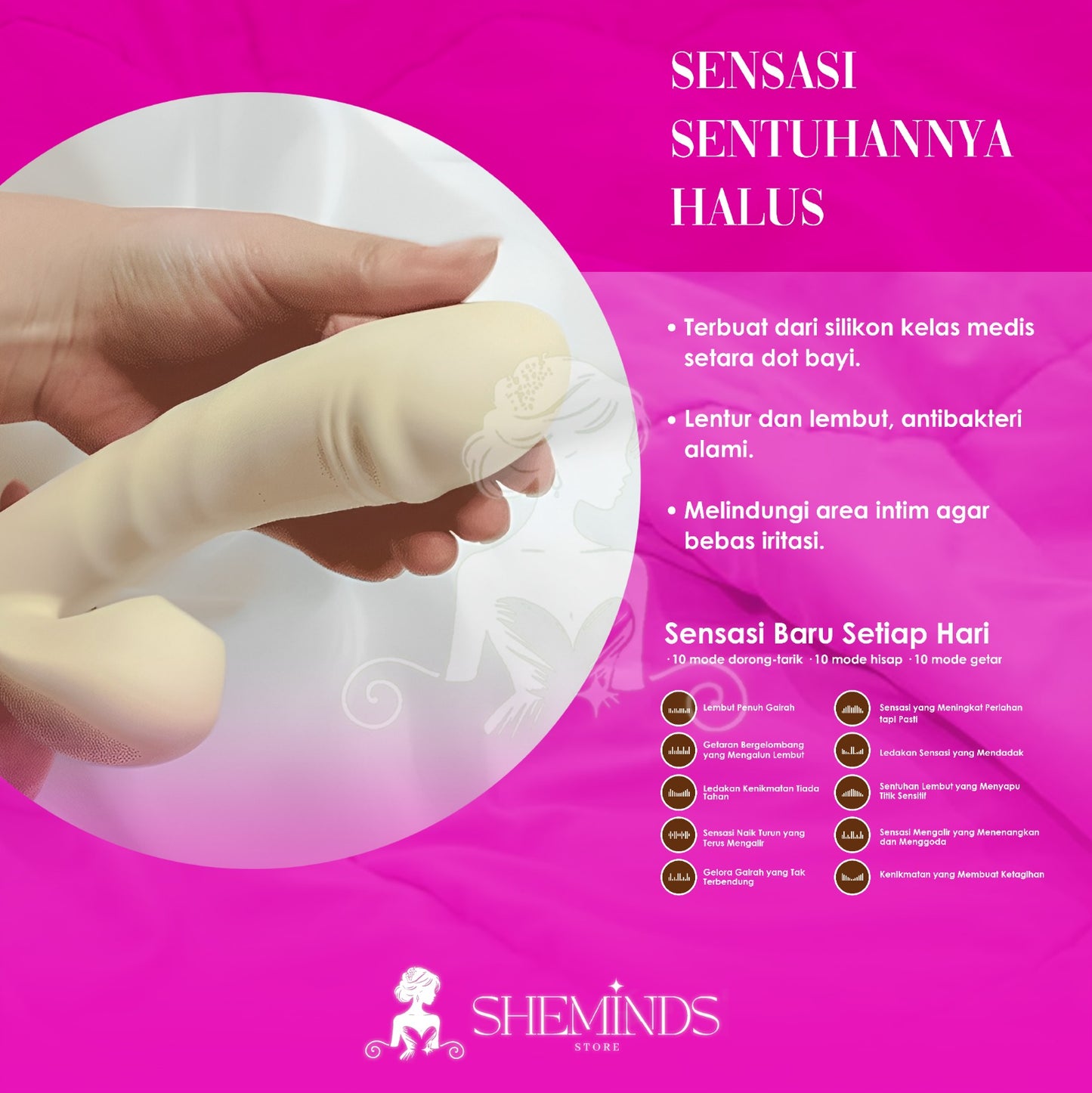 SHEMINDS Dildo Sensual Soft Touch Vibrator – Lembut, Lentur, Penuh Sensasi | Silikon Premium (Realistis)