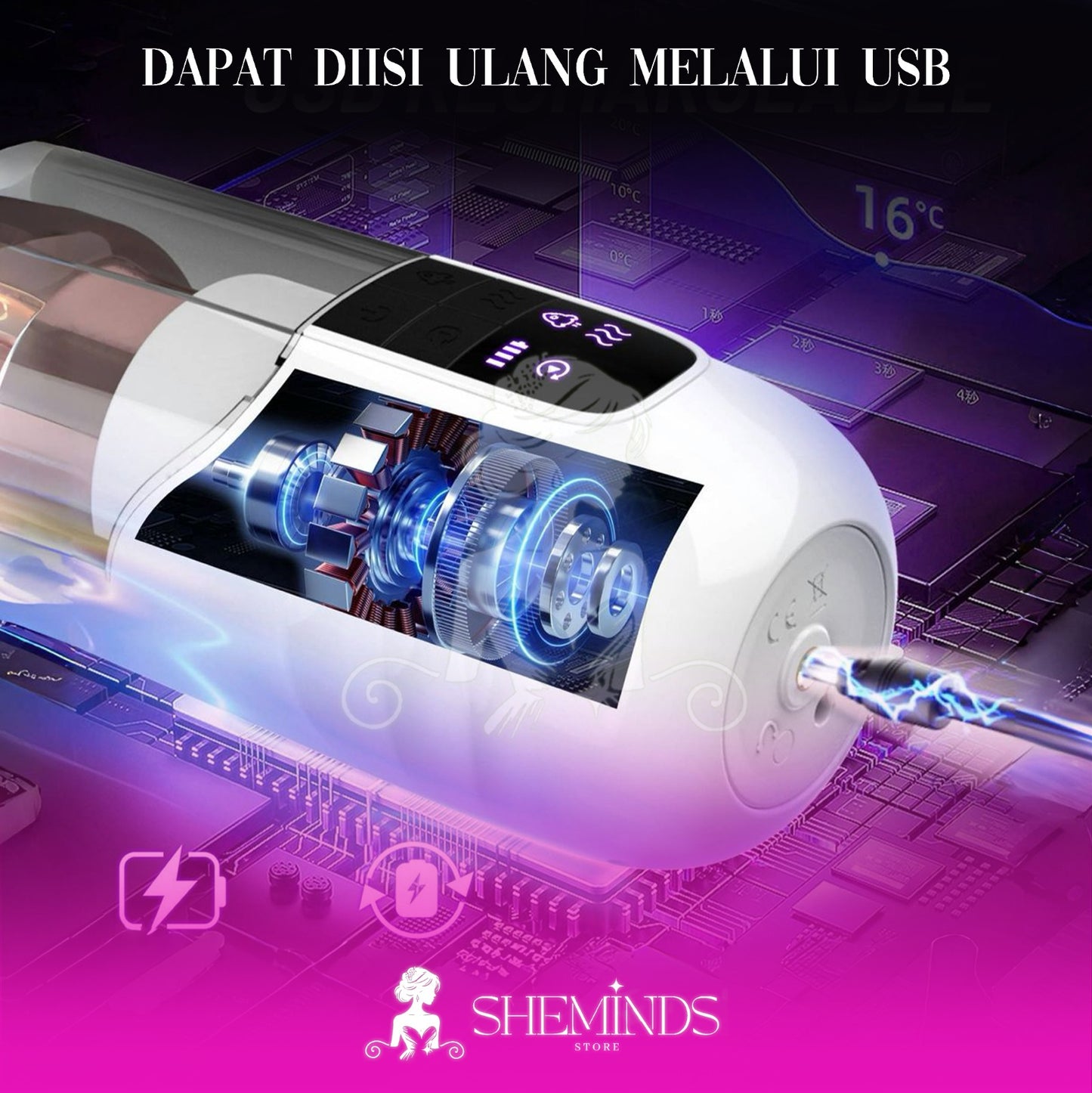 SHEMINDS Auto Masturbator Pria – 10 Mode Rotasi & 10 Mode Thrusting Goyang Maju Mundur Nikmat
