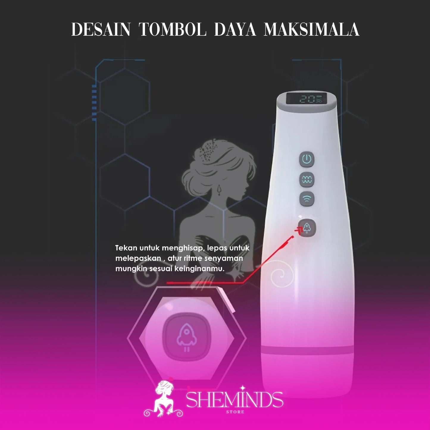 SHEMINDS Masturbator Otomatis 3-in-1 – 10 Mode Getar, 7 Mode Hisap & Suara Wanita Menggoda