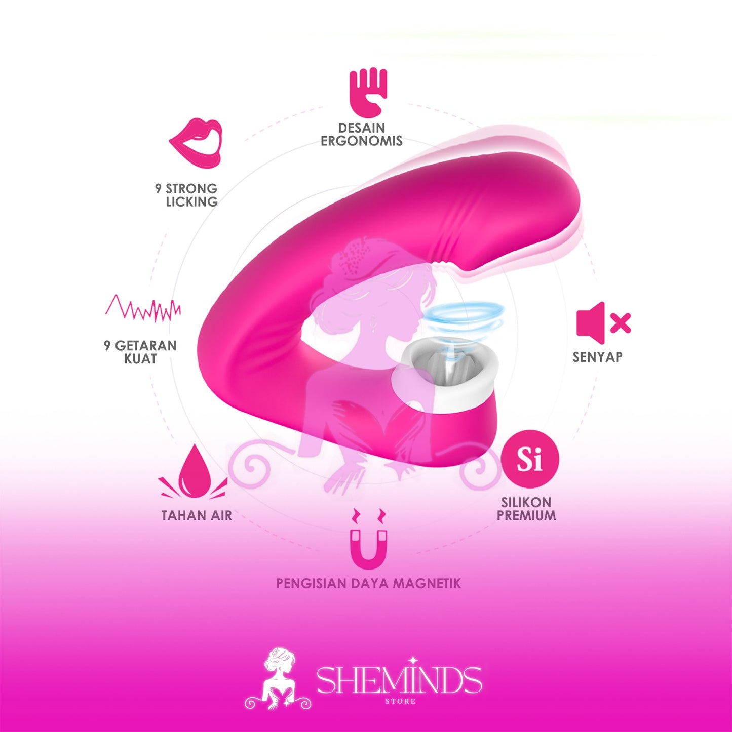 SHEMINDS Vibrator Lidah Putar 2in1 | 9 Mode Getar + Licking | Alat Latih Sensual Wanita Modern