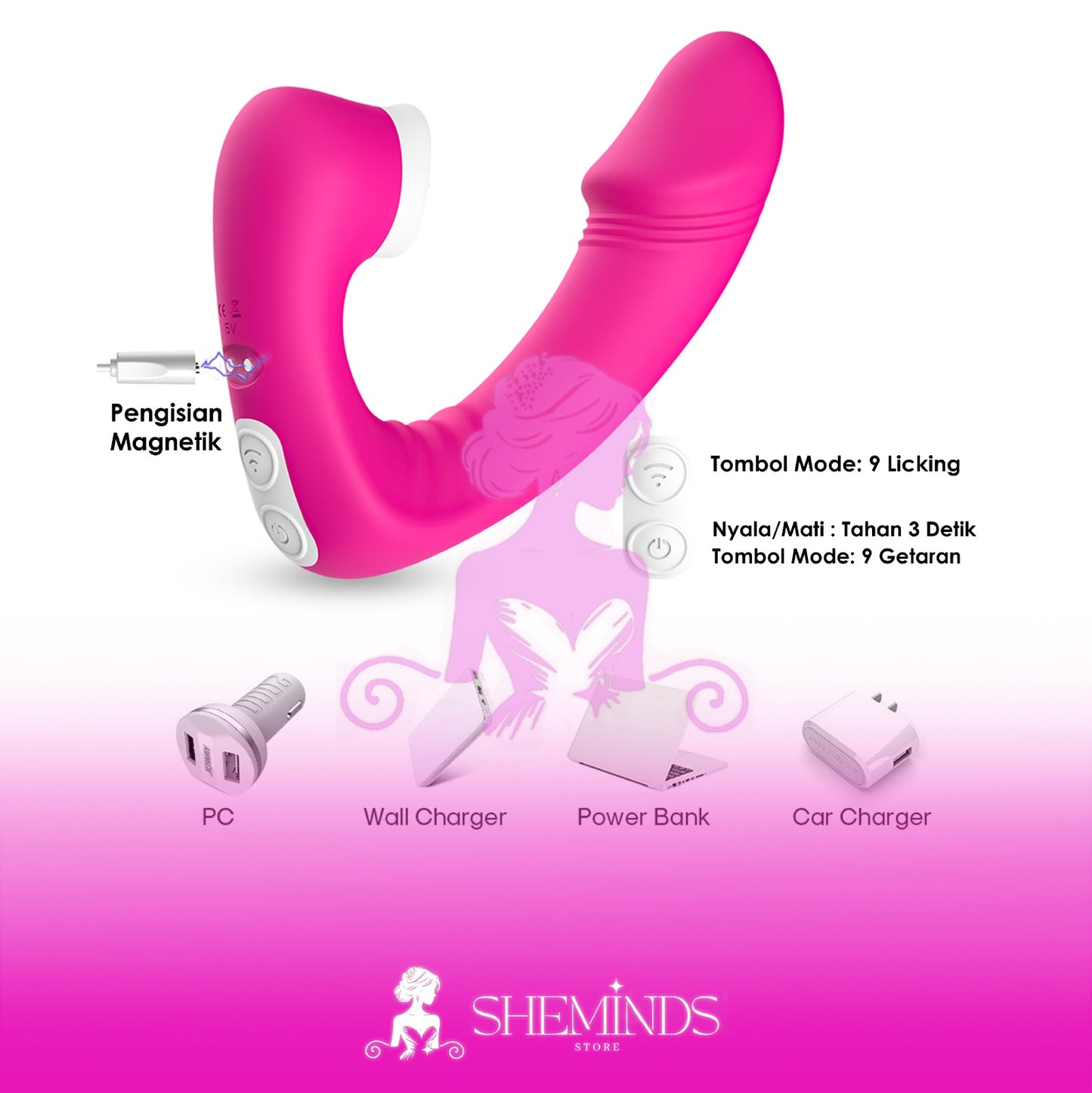 SHEMINDS Vibrator Lidah Putar 2in1 | 9 Mode Getar + Licking | Alat Latih Sensual Wanita Modern