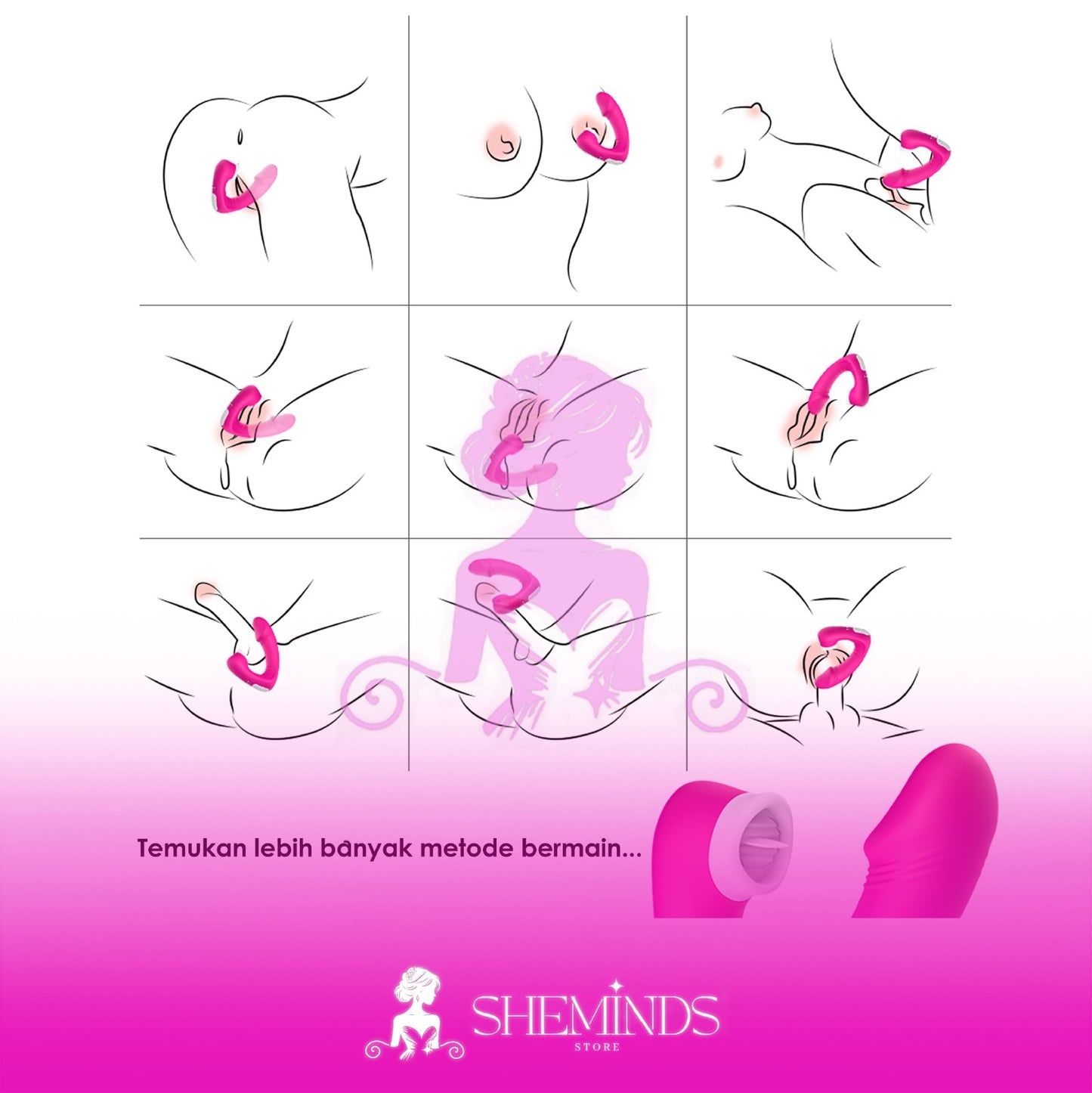 SHEMINDS Vibrator Lidah Putar 2in1 | 9 Mode Getar + Licking | Alat Latih Sensual Wanita Modern