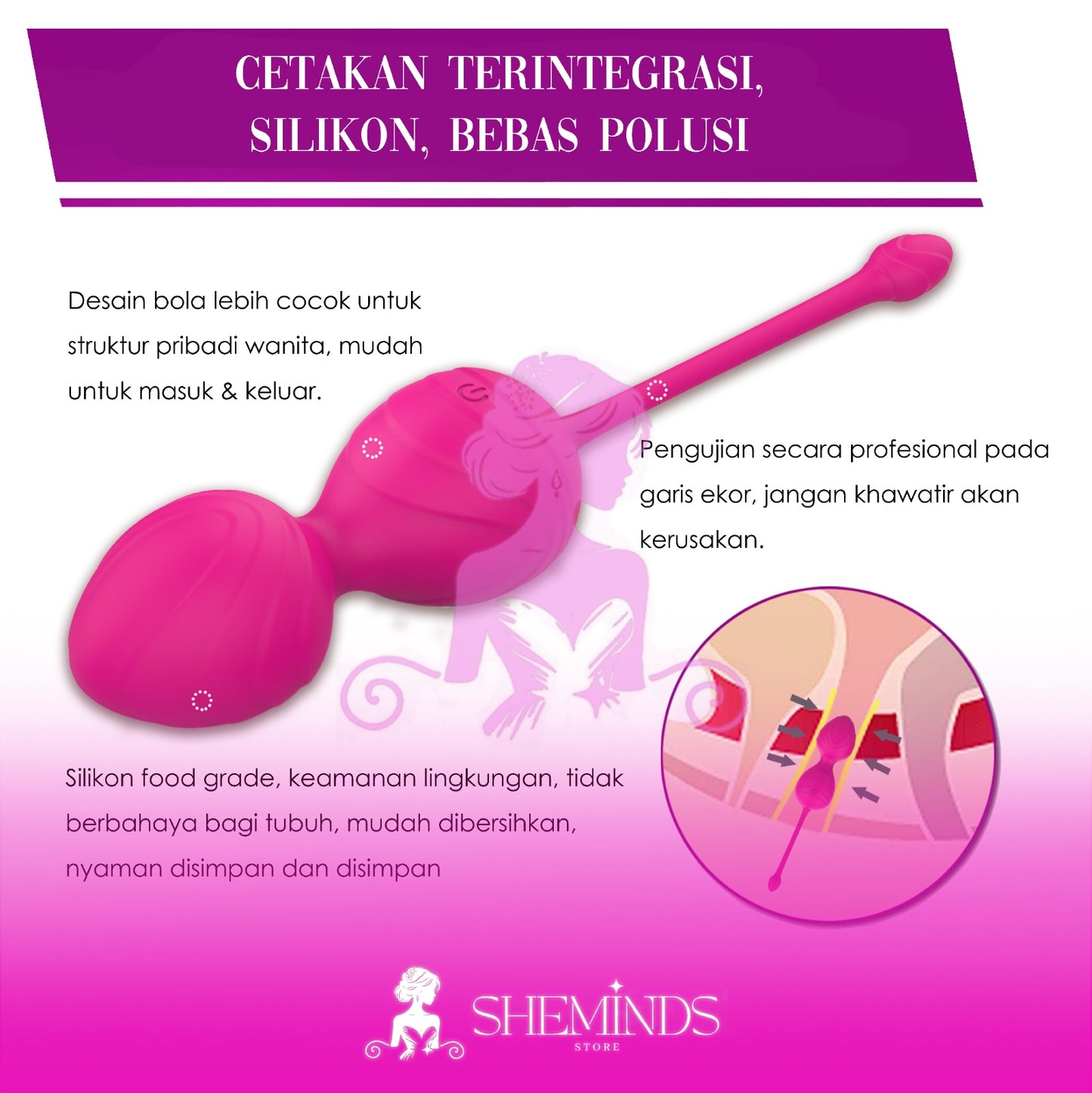 SHEMINDS Kegel Vibe Wireless | Remote Control Egg Vibrator | 10 Getaran | Alat Latih Otot Intim Wanita