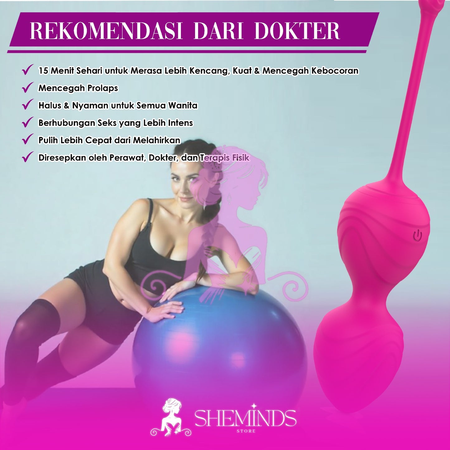 SHEMINDS Kegel Vibe Wireless | Remote Control Egg Vibrator | 10 Getaran | Alat Latih Otot Intim Wanita
