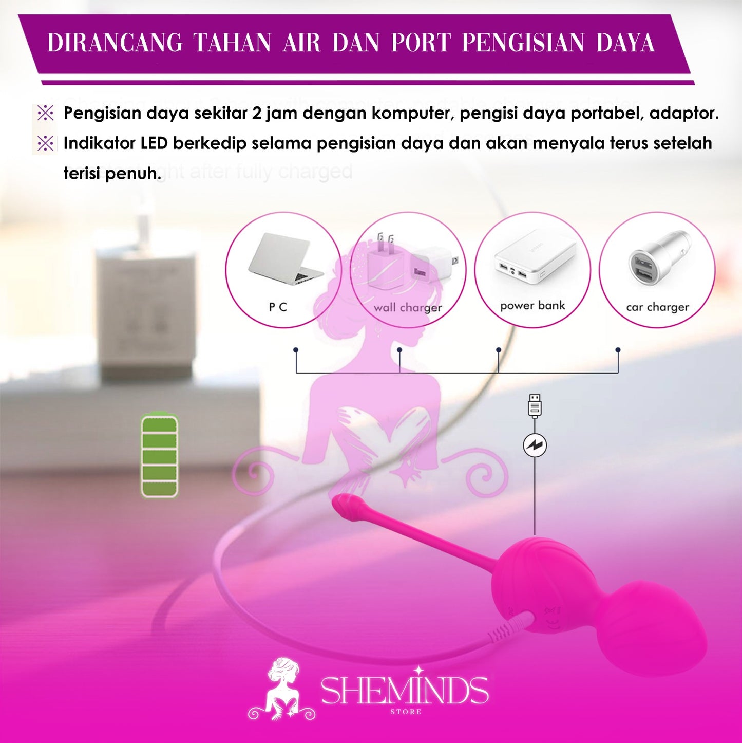 SHEMINDS Kegel Vibe Wireless | Remote Control Egg Vibrator | 10 Getaran | Alat Latih Otot Intim Wanita
