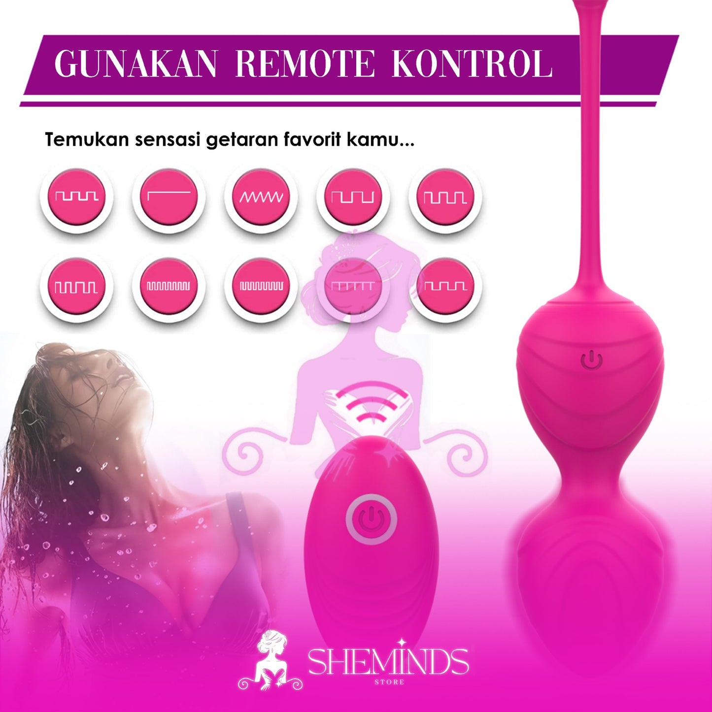 SHEMINDS Kegel Vibe Wireless | Remote Control Egg Vibrator | 10 Getaran | Alat Latih Otot Intim Wanita