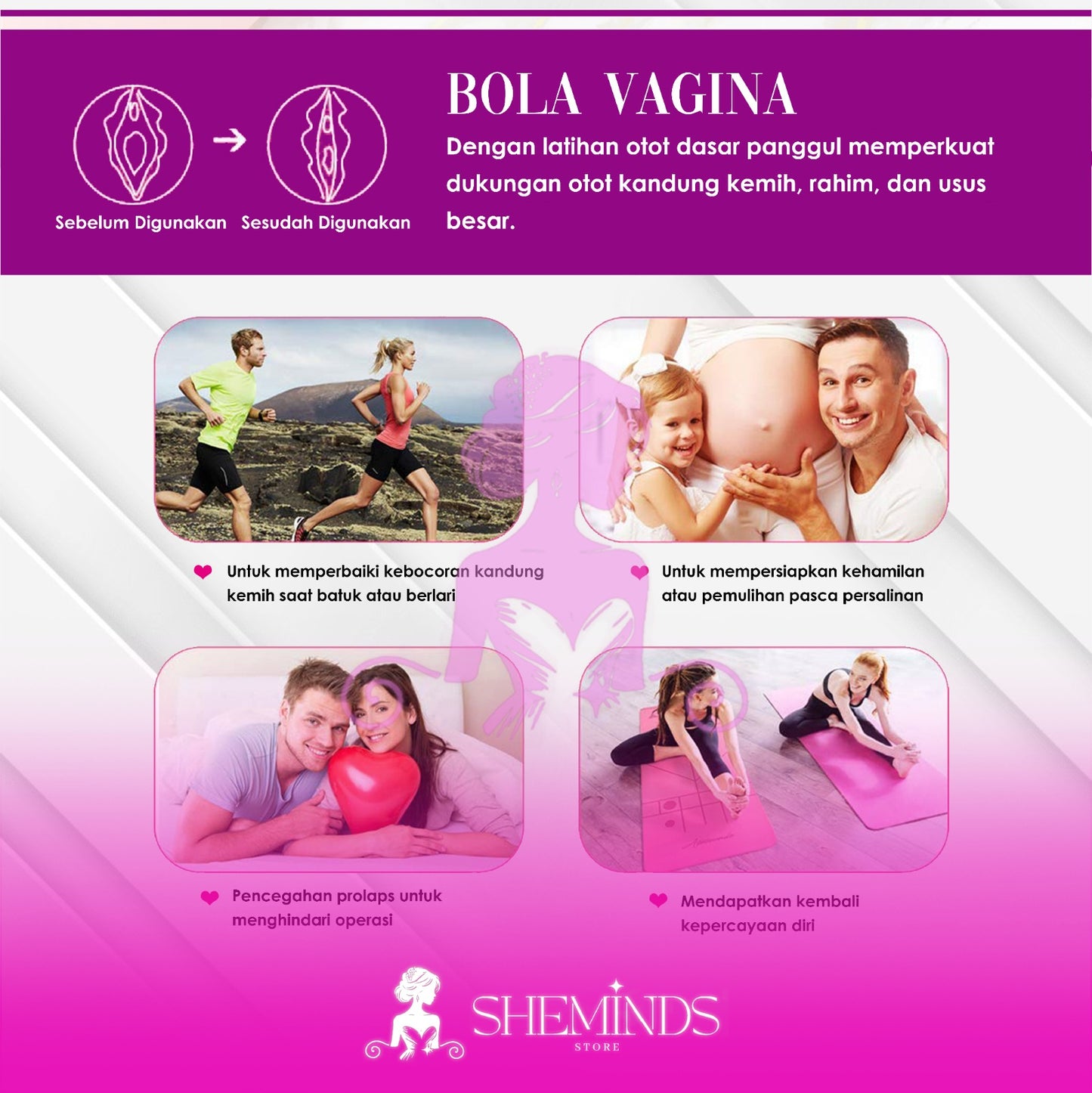 SHEMINDS Kegel Vibe Wireless | Remote Control Egg Vibrator | 10 Getaran | Alat Latih Otot Intim Wanita