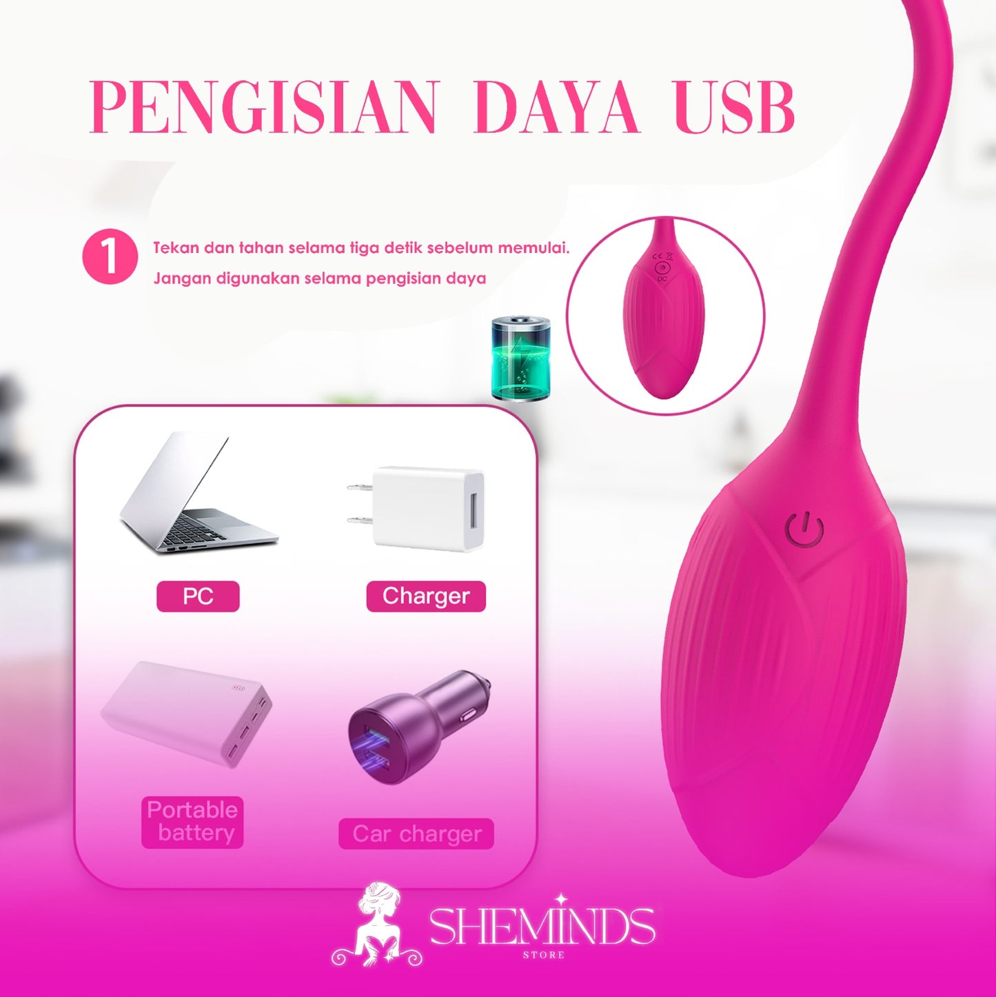 SHEMINDS Kegel Vibrator Fleksibel | 10 Mode Getar | Alat Latih Intim Wanita | Bisa Dipakai Pasangan