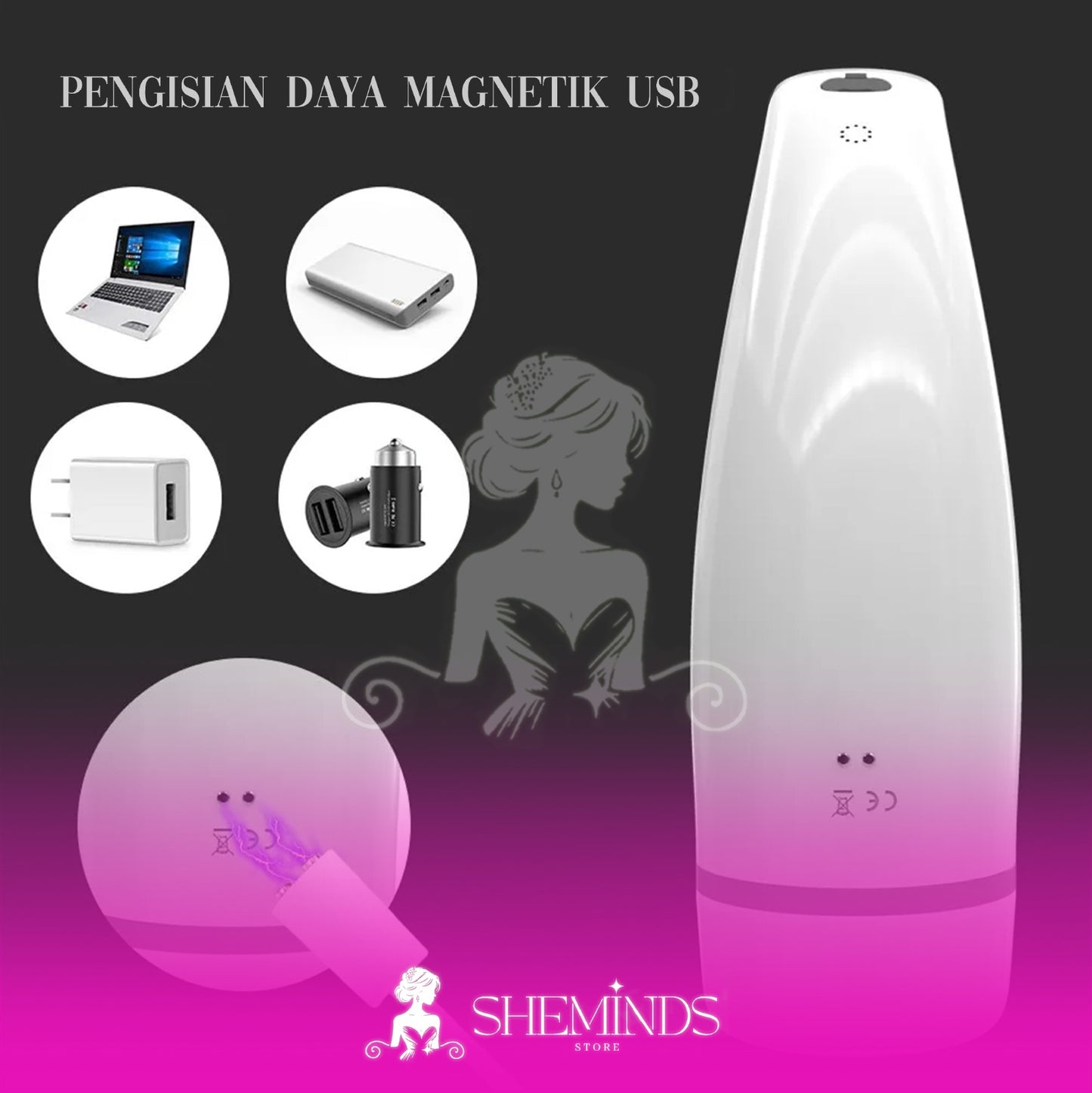 SHEMINDS Masturbator Otomatis 3-in-1 – 10 Mode Getar, 7 Mode Hisap & Suara Wanita Menggoda