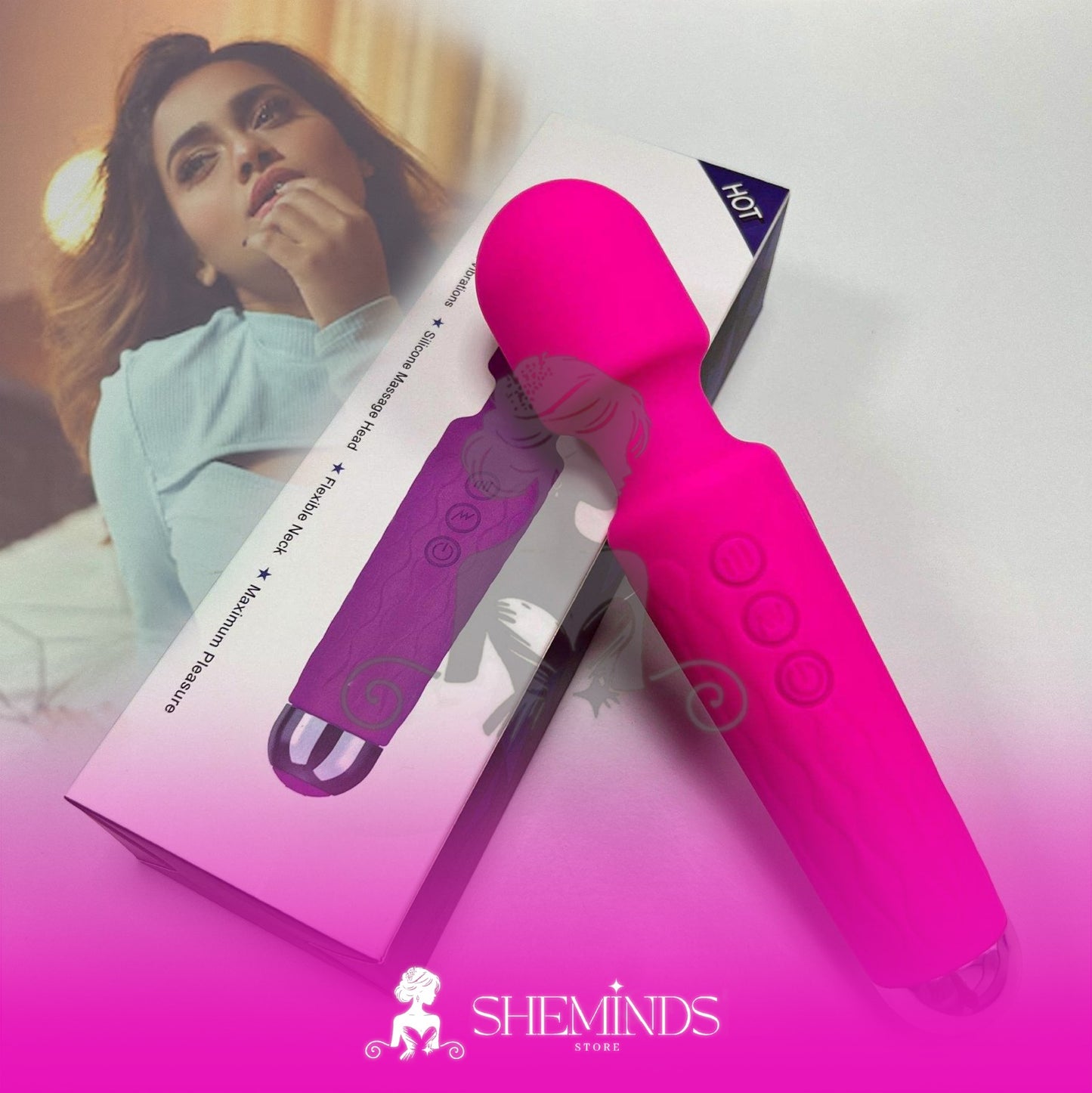 SHEMINDS Wand Vibrator Pink – 20 Pola Getar & 8 Kecepatan Sensasi Maksimal