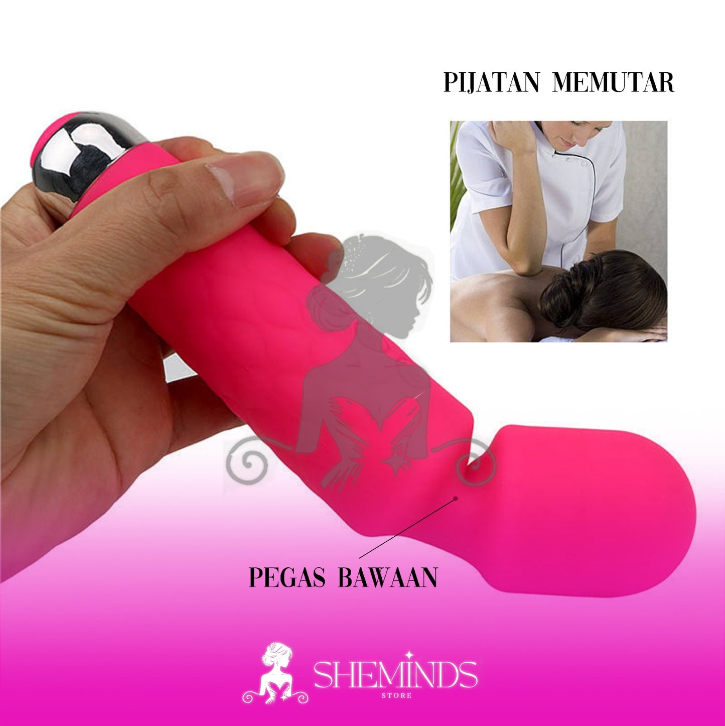 SHEMINDS Wand Vibrator Pink – 20 Pola Getar & 8 Kecepatan Sensasi Maksimal