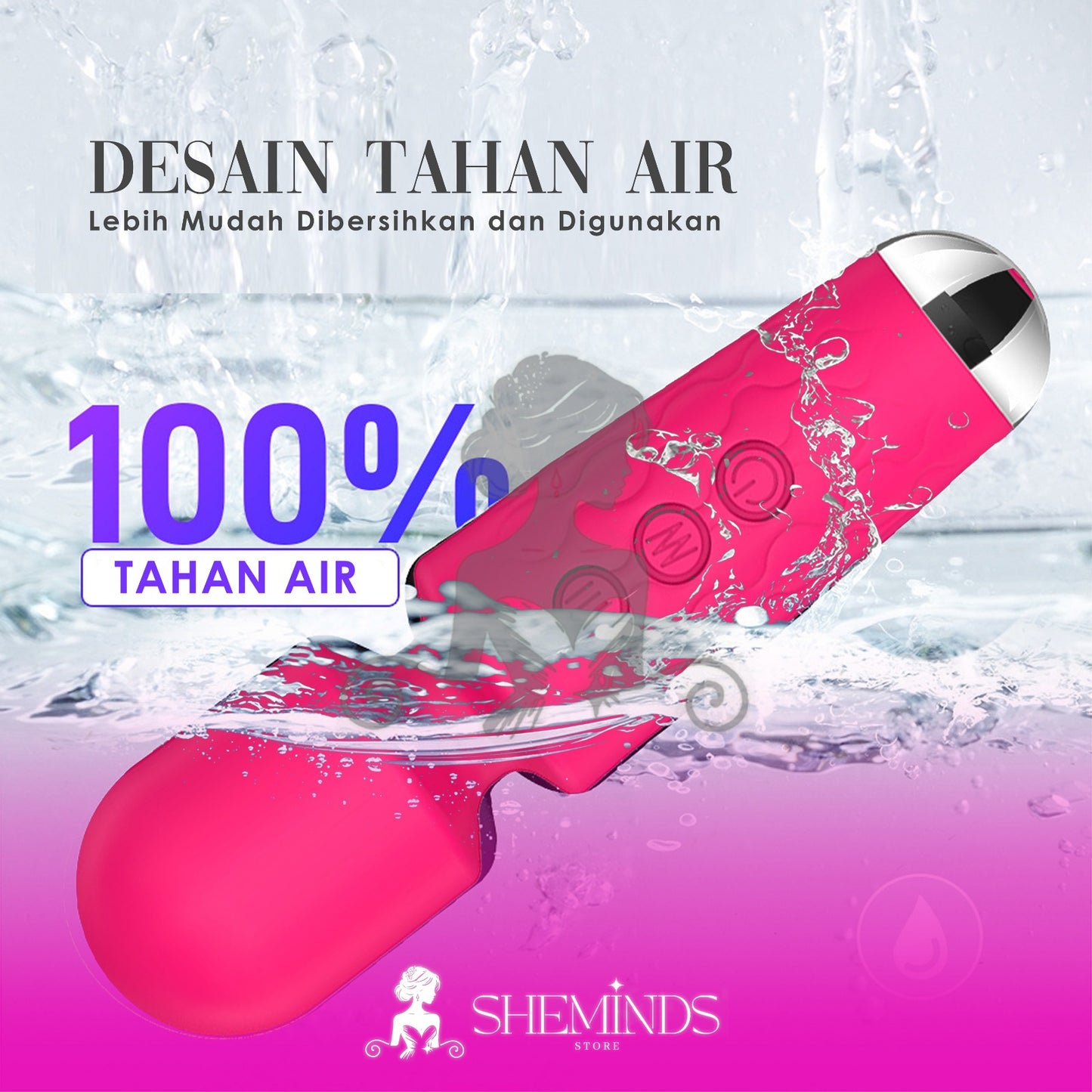 SHEMINDS Mini Wand Massager | 8 Speed 20 Pola Getaran | Alat Relaksasi Wanita Portable