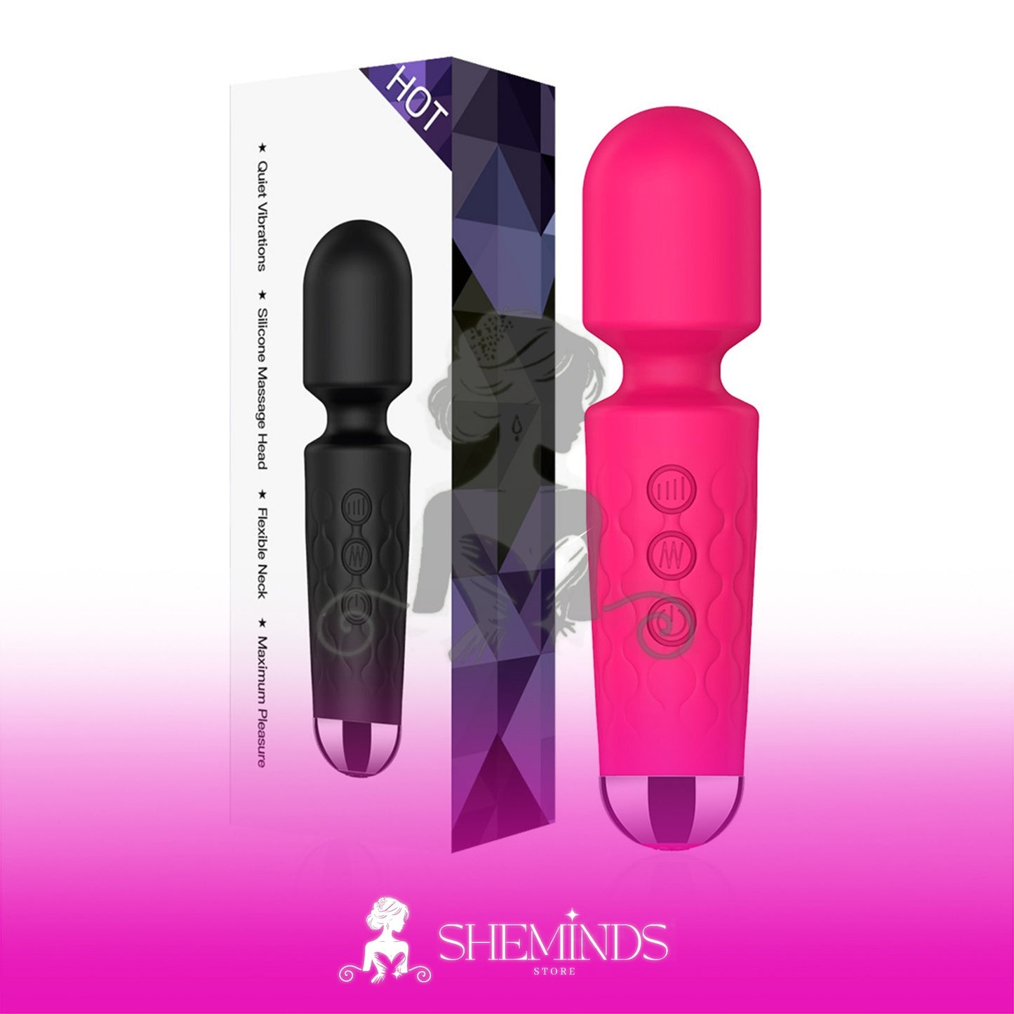 SHEMINDS Mini Wand Massager | 8 Speed 20 Pola Getaran | Alat Relaksasi Wanita Portable